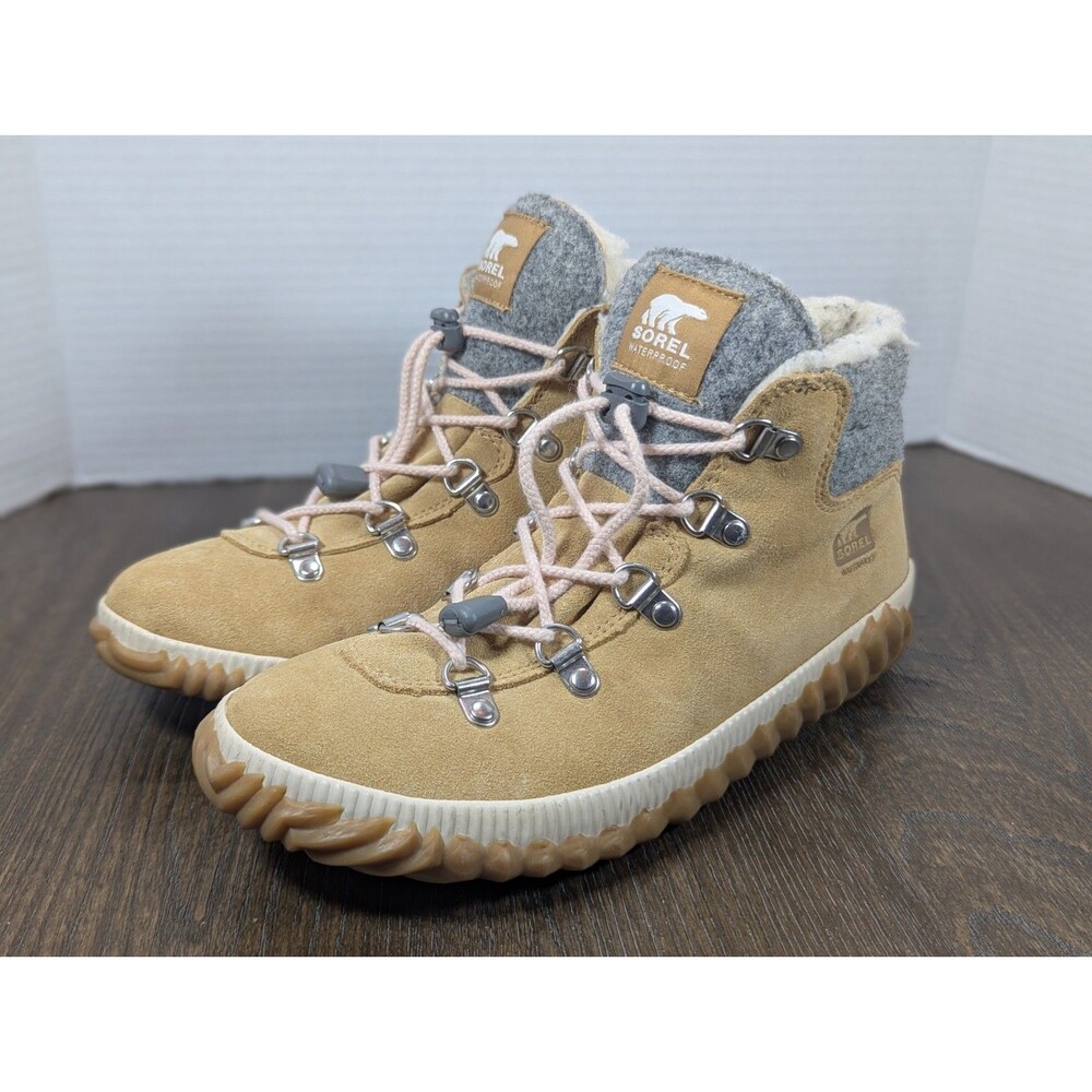 Sorel Out N About Conquest Boot Womens 6 Waterproof Suede Carmel Brown Sherpa